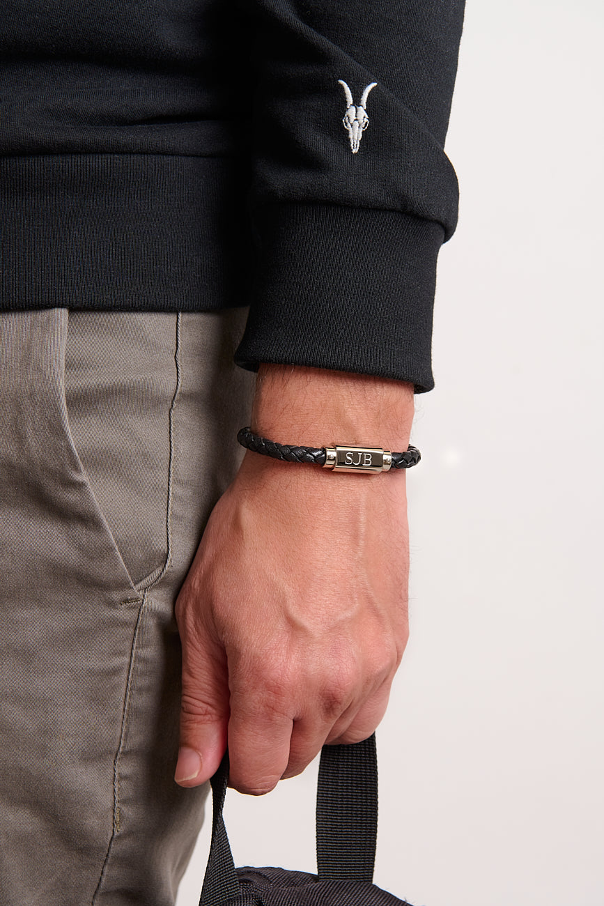 Venice Black Grey Leather & Stainless Christmas Gift Mens Personalised  Bracelet | eBay
